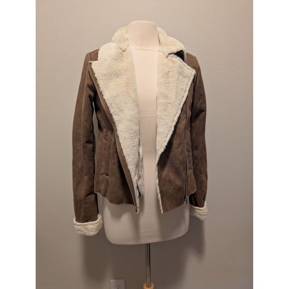 Altard State Brown Faux Suede Jacket With White Faux Fur Lining Size M - Picture 2 of 6